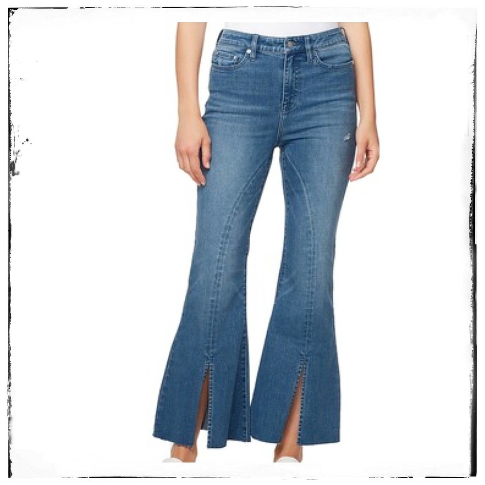 Ella Moss High Waist Kick Flare Crop Jean with Front Vent Size 32